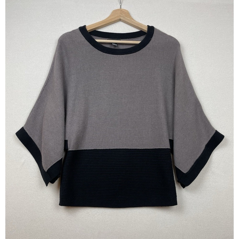 ALFANI Women's Pullover Sweater Taupe Black Color Block Size Small Slit Sleeve